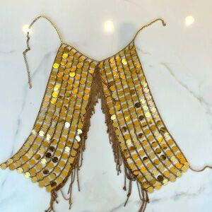 Gold metal halter top - large sequins. Halloween or festivals -adjustable